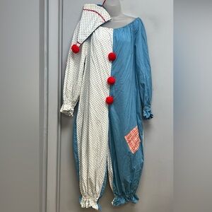🎭 Harlequin / Clown Costume One-Piece Jumpsuit Blue & Polka Dot 🎭